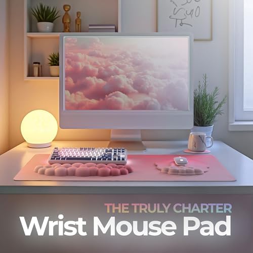 Premium Quality Cloud Wrist Rest Keyboard & Mouse Pad Set – Ergonomic Memory Foam Desk Accessories with Wrist Support for Office & Gaming – Pink Gradient - Image 2