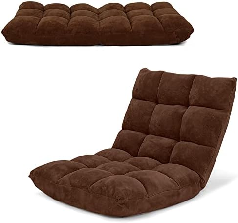 COSTWAY Adjustable Floor Chair, Video Gaming Chairs with Back Support, Alloy Steel Frame, Soft Coral Fleece, Lazy Sofa Lounge for Reading Living Room Recliner for Adults Kids, Brown by COSTWAY