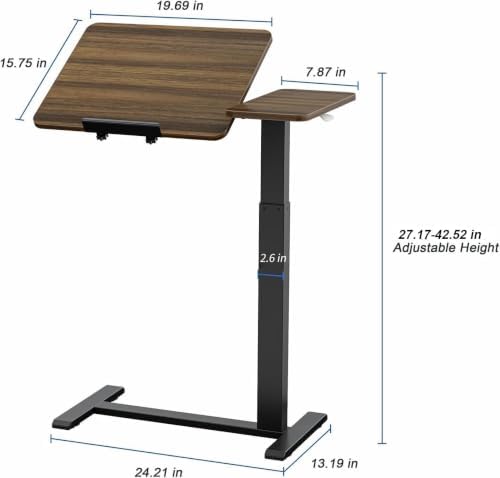 Ywin Medical Overbed Table with Wheels, Lift 27-43in, Black Walnut - Image 3