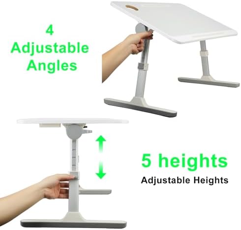 Laptop Desk Foldable Bed, Table Folding Breakfast Tray, Adjustable Laptop Bed Table with Heights and Angles, Foldable Table with Storage Drawer Eating, Working, Writing, Gaming, Drawing Grey - Image 2