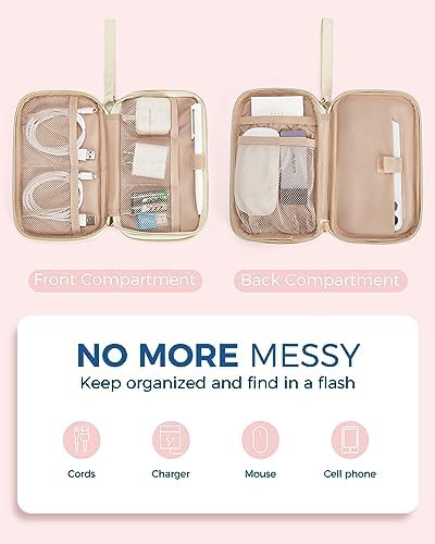 BAGSMART Electronic Cord Cable Organizer Travel Bag Case, Double Layers Tech Electronic Bag, Essentials for Charger, Cable, Phone, Flash drive, Beige - Image 3