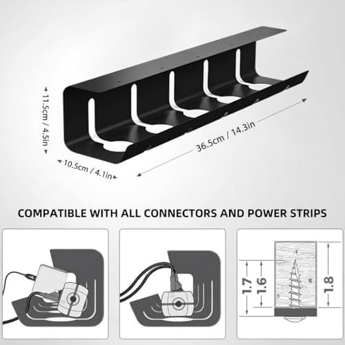 Metal Cable Management Under Desk for Easy mounting Under-Table, Set of 2 - with 10X Cable Ties, Desk Organizer for Office/Home Office Table Thoughtful Cable Tray Holder - Image 3