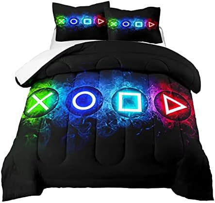 Gamer Comforter Sets for Boys, Video Gaming Comforter Set Full Size, Cool Black Gamer Gamepad Bedding Sets for Boys Kids Playroom Decor, 1 Comforter and 2 Pillowcases - Image 6