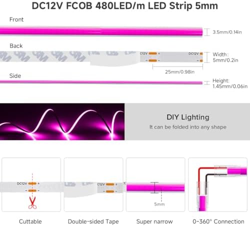 BTF-LIGHTING UL Listed Purple Color 5mm Width FCOB COB LED Strip Light - Image 5