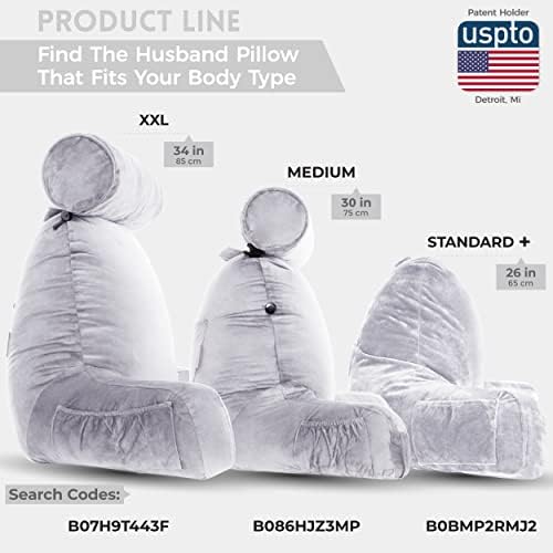 Husband Pillow Medium Reading Pillow with Arms - 23" Backrest for Sitting Up in Bed - Firm Support Bed Rest Pillow for Adults, Neck Roll, Removable Cover - TV, Reading, Lounging - Light Grey - Image 3