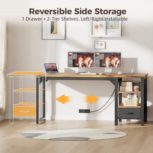 Mericonia 63" Reversible Computer Desk with Drawer, 1.2" Thick Office Desk - Image 5