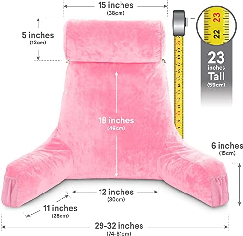 Husband Pillow Medium Reading Pillow with Arms - 23" Backrest for Sitting Up in Bed - Firm Support Bed Rest Pillow for Adults, Neck Roll, Removable Cover - TV, Reading, Lounging - Pink - Image 4
