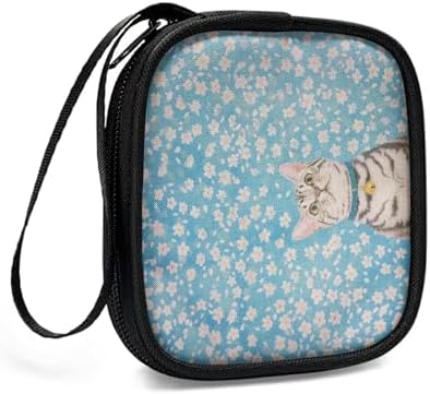 Cat Earbuds Case Portable Earbuds Carrying Case, Portable Earphone Case Phone Accessories Organizer with Handle for SD Card, USB Charging Cable Blue - Image 3