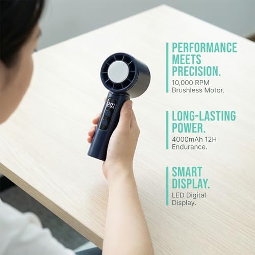 Handheld Fan,Portable Turbo Fan with Ice Cooler, 12H Long Lasting 4000mAh Battery,10000 RPM Strong Wind,Portable Fan for Travel, Valentines Day Gifts (Dark Blue) - Image 7