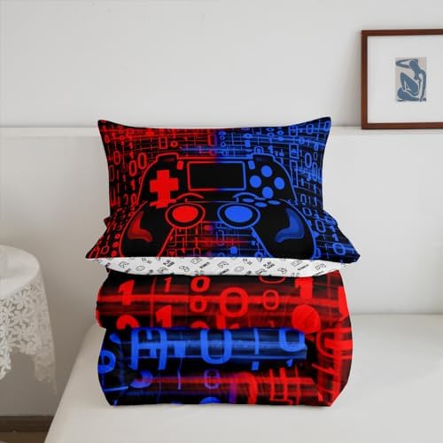 Feelyou Red and Blue Gamer Comforter Set Toddler Size, Gamer Bedding Set for Kids Game Comforter Gaming Duvet Set Game Room Decor 2Pcs - Image 5