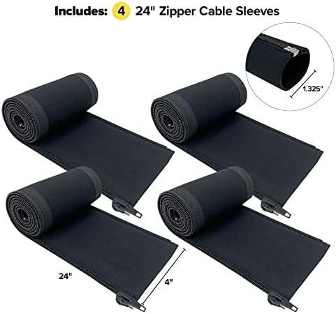 Zipper Cable Sleeve by Wrap-It Storage - 24" x 4" (8-Pack) Black - Cord Organizer and Cable Protector for Desk, Computer, TV Cord Management to Hide and Cover Wire and Extension Cables - Image 3