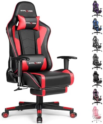 GTPLAYER Gaming Chair with Footrest Speakers Video Game Chair Bluetooth Music Heavy Duty Ergonomic Computer Office Desk Chair Red by GTPLAYER