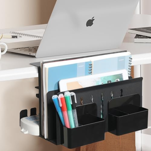 MAXECHO Desk Side Storage, Under Desk Laptop Mount, Table Side Hanging File Organizer, No Drill Clamp On Cable Management Tray, Laptop Holder with Magnetic Pen Holder for Office and Home, Load 22 Lbs - Image 7