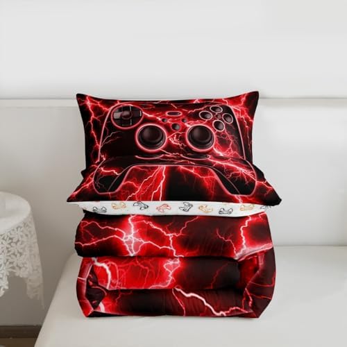 Erosebridal Gaming Comforter Set Gamer King Bedding Set, Retro Game Console Comforter Red Lightning Duvet Insert,Kids Bedroom Decor - Image 7
