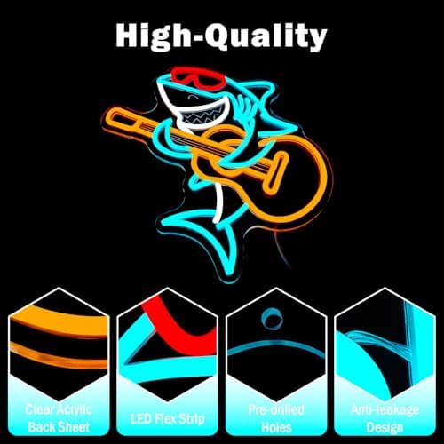 Shark Playing Guitar Neon Sign Dimmable Shark Neon Lights Guitar Led Light USB Sharks Live Music Light Up Sign Funny Led Wall Decor for Music Bar Shark Gift - Image 6