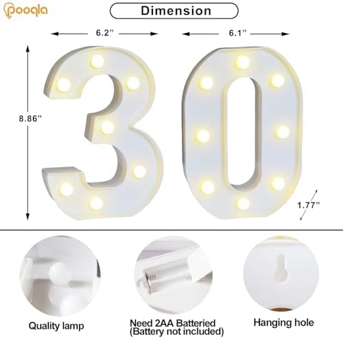 Pooqla 30th Birthday Decorations for Her Him, Decorative Marquee Numbers with Remote, Light Up 30 Sign for Party Backdrop 30th Wedding Anniversary Decor, Warm White and Cool White Number 30 - Image 5