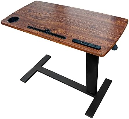 Over Bed Table Pneumatic Adjustable Height Stand Desk with Hidden Wheels USB Ports Pad Slot Mobile Laptop Standing Desk Cart, Podium Table (Walnut, 32X16 inshes) by Usumairu