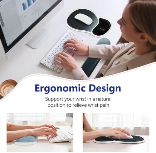 AKIT Ergonomic Gel Mouse Pad & Keyboard Wrist Rest Set, Non-Slip, Black | Gel Wrist Support for Typing Comfort Non-slip Base Fits Standard Keyboards and Mice Reduces Fatigue During Long Work Sessions - Image 2