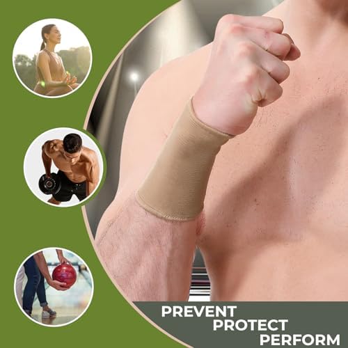 NeoTech Care Wrist Band Support Sleeve - Elastic & Breathable Knitted Fabric Compression Brace - for Tennis, Gym, Sport, Tendonitis (Beige Color, Size XXL, 1 Unit) - Image 5