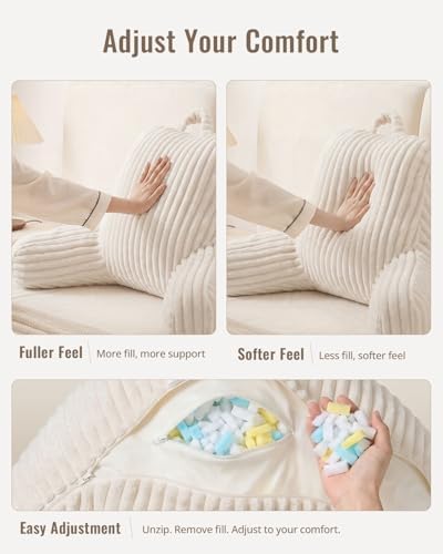 Blissful Diary Reading Pillow for Sitting in Bed, Large Flannel Back Pillow Bed Sitting Up for Adult & Children, Backrest Cushion for Sit Up in Couch or Floor, Dorm Essentials, Cream White - Image 3
