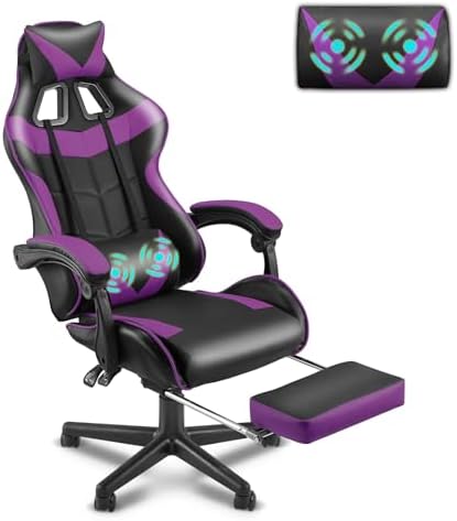 Soontrans Purple Gaming Chair with Footrest, Ergonomic Gamer Chair, Video Game Chairs with Adjustable Headrest, Removable Lumbar Support Office Chair, Game Chairs for Adults Teens(Purple) by SOONTRANSCHAIR