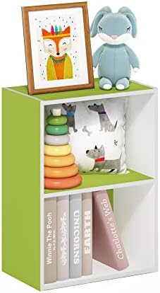 Furinno LUDER 2-Tier Book Shelf, Open Shelves Bookshelf, Green/White by Furinno-FitsYourSpaceFitsYourBudget