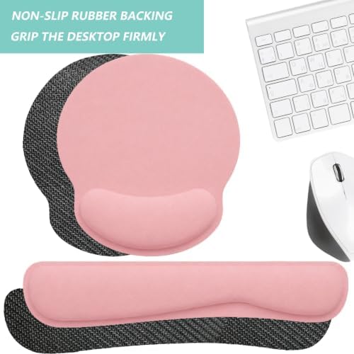 Keyboard Wrist Rest Pad Mouse Pad with Wrist Support Set of 3, Mousepad with Non-Slip Rubber Base, Ergonomic Memory Foam Mouse Wrist Cushion Support for Home Office Laptop Computer, Pink - Image 3