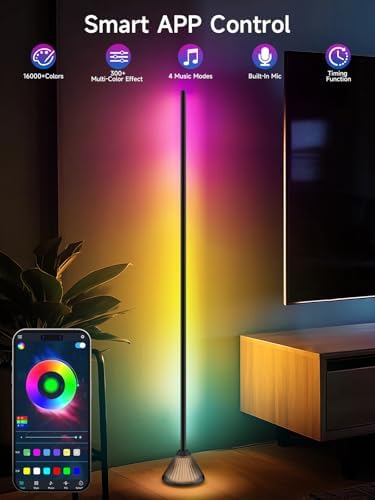 Tyute RGB Corner Floor Lamp, LED Standing Lamp with Luminous Base, Music Sync and 16 Million Colors, App & Remote Control, Color Changing Mood Light for Bedroom, Living Room, Gaming Room - Image 3