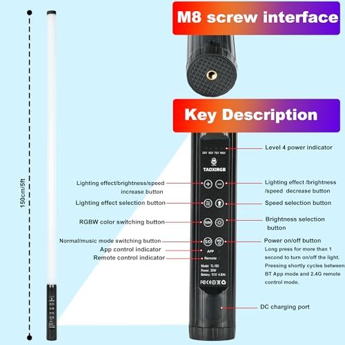 2 Pack 360 RGBW Tube Light Bar Rechargeable D40 5ft DJ Lights Professional Party Light Sticks for Outdoor Performance Live Stream Wedding Event Lighting - Image 6