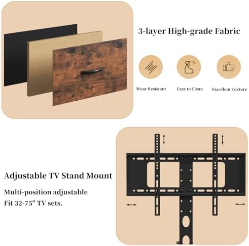 Rustic Brown TV Stand with Mount for 32/45/55/60/65/75 inch TVs, Entertainment Center with 6 Fabric Drawers & Open Shelf, TV Media Console for Living Room, Bedroom - Image 6