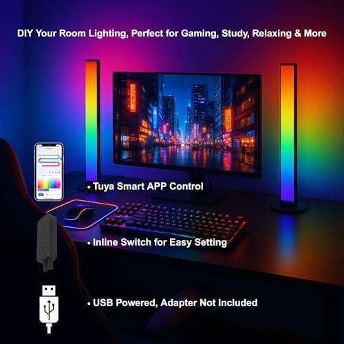 RGB Smart LED Desk Light Bars 2-Pack Music Sync Standing Light Bars for Gaming, Home Office & Ambient Lighting (App Control) - Image 2