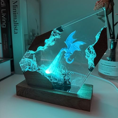 Epoxy Ice Dragon Resin Lamp, Handmade Resin Night Light with USB Port - Image 4