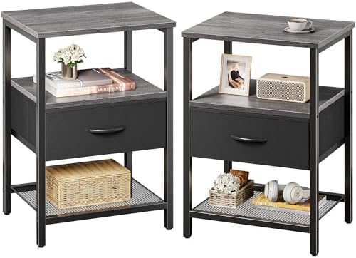 Huuger Nightstand Set of 2, Night Stand with Fabric Drawer, Mesh Shelf by Huuger