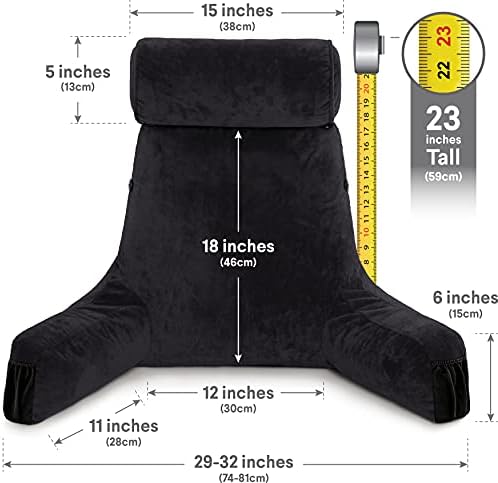 Husband Pillow Medium Reading Pillow with Arms - 23" Backrest for Sitting Up in Bed - Firm Support Bed Rest Pillow for Adults, Neck Roll, Removable Cover - TV, Reading, Lounging - Black - Image 4
