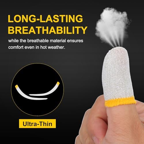 PATIKIL Controller Finger Thumb Sleeve, 12 Pack Mobile Gaming Finger Sleeve Fiber Tip Gloves Anti-Sweat Breathable for Phone Game Touchscreen Devices, White/Yellow - Image 3