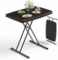 Folding Table 30 Inch - Small Desk Adjustable Height TV Tray for Laptop, Couch, Camping - Heavy Duty Utility Foldable Table for Small Spaces, No Assembly Required, Snowy Granite (Black) by FoldingFurniture