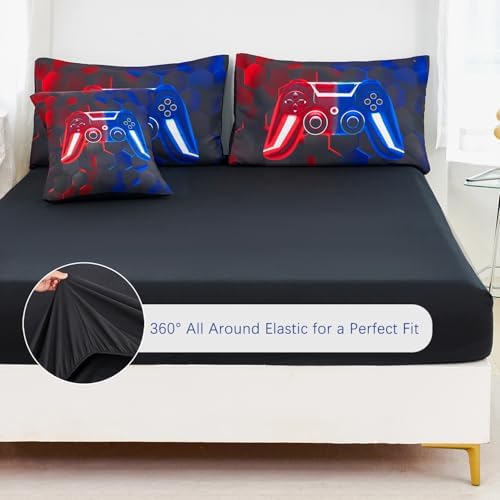URBONUR Gamer Queen Comforter Set for Teen Boys 6-Piece Kids Bed-in-a-Bag - Image 4