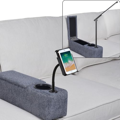 Multifunctional Sofa Armrest, Couch Armrest with Cup Holder, Removable Sofa Caddy with Storage,Equipped with LED Reading Light&Wireless Charge Stand, Navy by beyondSMART