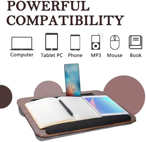 Portable Laptop Desk Fits Up to 16“ Laptops, with Tablet Slot, Built-in Cushion, Great for Home & Office,Lap Desk with Cushion (Brown with Wrist Rest, Medium) - Image 6