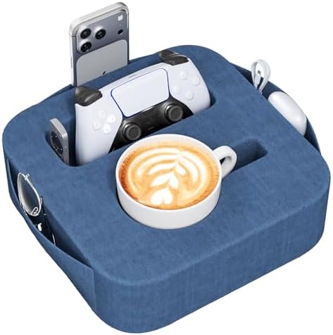 Couch Cup Holder Pillow, Couch Caddy for Drink, Snack, Phone, Remote, Game Controller, Removable and Washable Cup Cozy Pillow, Small Sofa Cup Holder Tray for Bed, Car, Desk, Sofa, Blue by Unknown