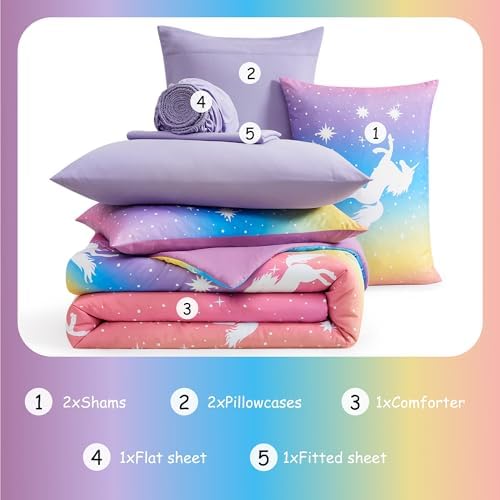 Full Size Comforter Sets for Girls - 7 Pieces Unicorn Full Bedding Set - Image 5