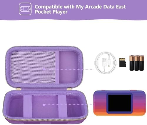 Supmay Hard Travel Case for My Arcade Data East Pocket Player, Portable Video Game System Handheld Game Protection Case with Mesh Pocket for Batteries and USB-C Cable, Purple - Image 2