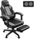 Gaming Chair for Adults, Grey Video Game Chair with Footrest, Big and Tall Gaming Chair Heavy Duty Computer Chair with Massage Lumbar, Ergonomic Adjustable Height and 360° Swivel, PU Leather, Grey by Meilocar