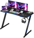 BestOffice Gaming Desk Z Shaped 47 inch PC Computer Desk Computer Workstation Ergonomic Gaming Table with Headphone Hook for Game Players, Black&Blue by BestOffice