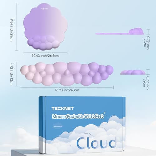 TECKNET Cloud Wrist Rest & Ergonomic Mouse Pad, Cloud Keyboard Wrist Rest with Non-Slip Base, PU Leather Memory Foam Wrist Pad for Keyboard and Mouse, Pain Relief for Typing, Gaming, Purple - Image 2
