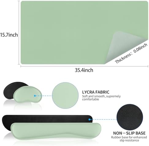 Mouse Pad and Keyboard Wrist Rest, Large Keyboard and Mouse Pad Set, Ergonomic Mousepad with Wrist Rest, Non-Slip Desk Mat Protector for Office, Home (35.4×15.7 Inches, Lake Green) - Image 3