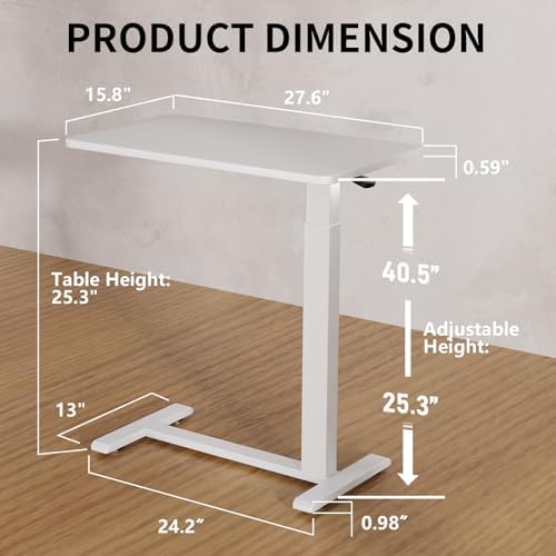 Ywin Hospital Bedside Table with Wheels, Pneumatic Lift, White - Image 3