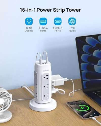 TROND Semi-Retractable Power Strip Tower 10 ft for Easy Cable Management - Image 4