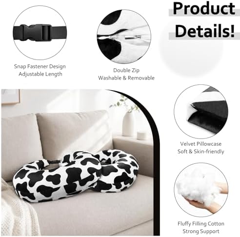 Ergonomic U-Shaped Gaming & Lap Pillow for Crocheting - Cute Cow Pattern Crochet Pillow with Elbow & Arm Support, Lap Desk Pillows for Reading, Playing or Crocheting, Suitable for Adults - Image 4