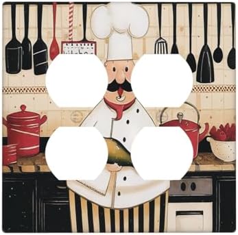 Decorative Switch Plate Covers Cartoon Fat Happy Chef Cook 2-Gang Duplex Light Switch Covers Gfci Wall Plate Electrical Receptacle Switchplate Plug Faceplate for Farmhouse Kitchen Decor by JOOJIAO